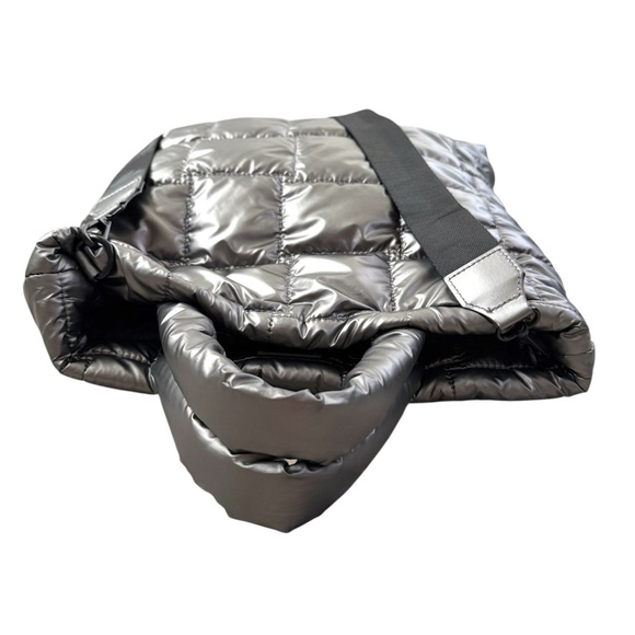 Pajar North South Silver Puffy Quilted Tote Bag Crossbody - Picture 4 of 8